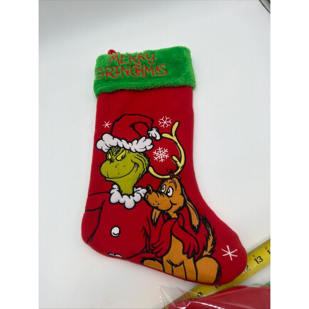 Dr. Seuss The Grinch Merry Grinchmas Christmas Stocking Red Green Max Dog 17"